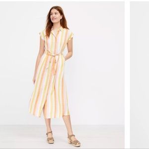 NWT Ann Taylor LOFT Belted Pocket Midi Shirtdress Striped Size 4